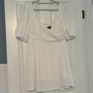 Lulus Poof Sleeve Surplice White Dress Medium